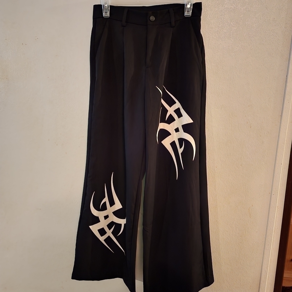 Vogue Sexy Lounge High Waist Wide Leg Trouser Pants Printed Casual Punk NWT
